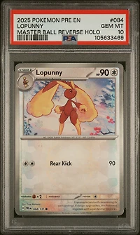 2025 Pokemon Pre En-prismatic Evolutions 084 Lopunny Master Ball Reverse Holo PSA 10