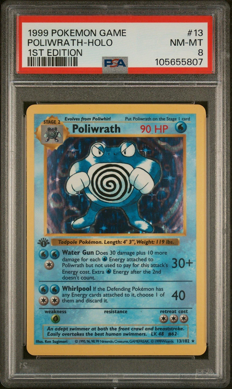 1999 Pokemon Game 13 Poliwrath-holo 1st Edition PSA 8