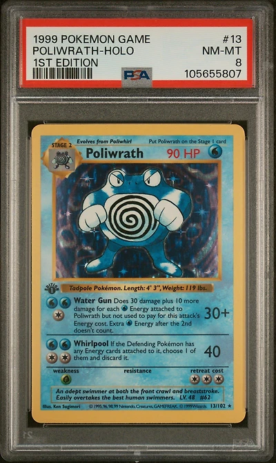 1999 Pokemon Game 13 Poliwrath-holo 1st Edition PSA 8