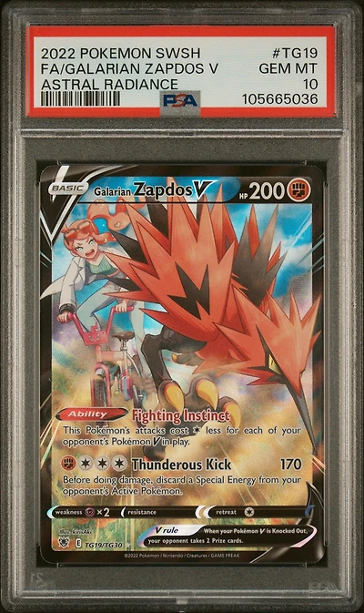 2022 Pokemon Sword & Shield Astral Radiance Tg19 Full Art/galarian Zapdos V PSA
