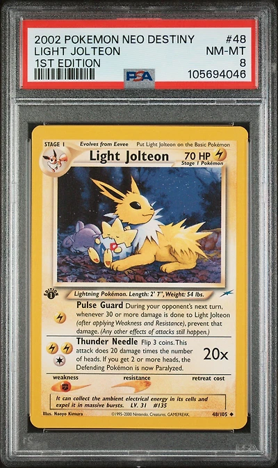 2002 Pokemon Neo Destiny 48 Light Jolteon 1st Edition PSA 8