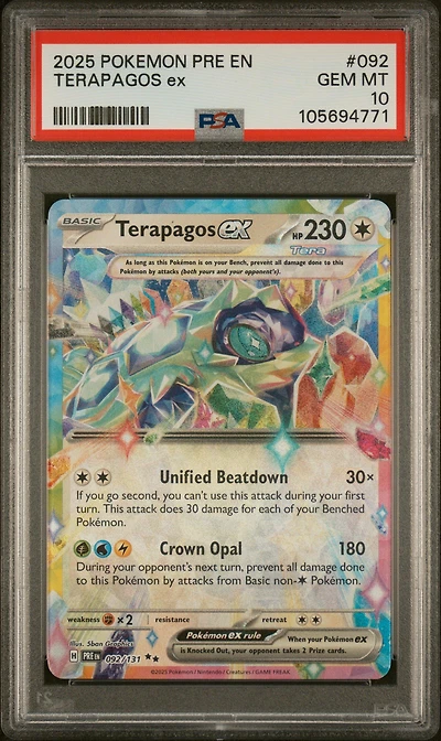 2025 Pokemon Pre En-prismatic Evolutions 092 Terapagos Ex PSA
