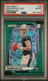 2024 Panini Prizm 388 Spencer Rattler Green Scope PSA 8