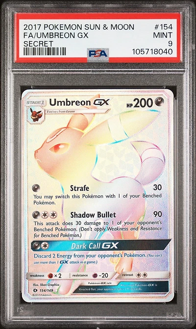 2017 Pokemon Sun & Moon 154 Full Art/umbreon Gx Secret PSA