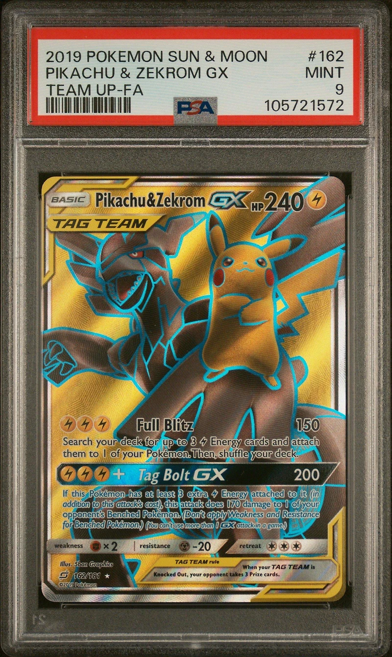 2019 Pokemon Sun & Moon Team Up 162 Full Art/pikachu & Zekrom Gx PSA