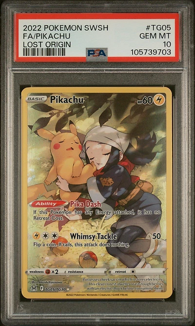 2022 Pokemon Sword & Shield Lost Origin Tg05 Full Art/pikachu PSA