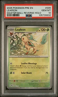 2025 Pokemon Pre En-prismatic Evolutions 005 Leafeon Master Ball Reverse Holo PSA