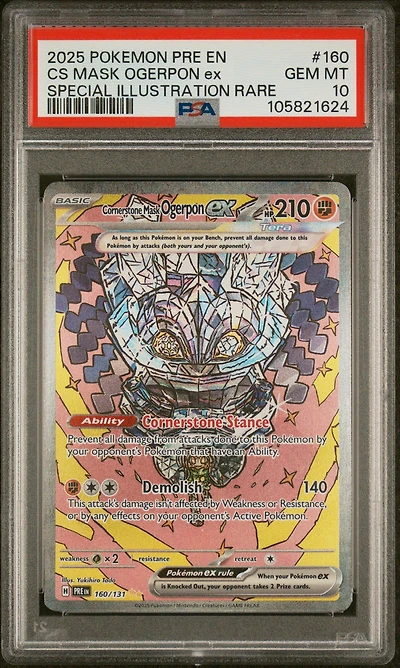 2025 Pokemon Pre En-prismatic Evolutions 160 Cornerstone Mask Ogerpon Ex Special Illustration Rare PSA