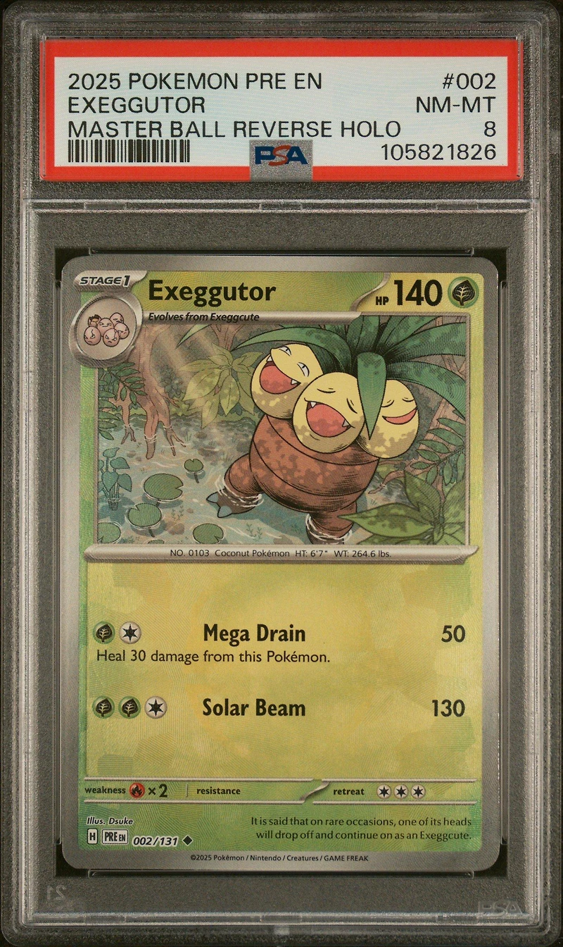 2025 Pokemon Pre En-prismatic Evolutions 002 Exeggutor Master Ball Reverse Holo PSA 8