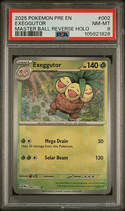 2025 Pokemon Pre En-prismatic Evolutions 002 Exeggutor Master Ball Reverse Holo PSA 8