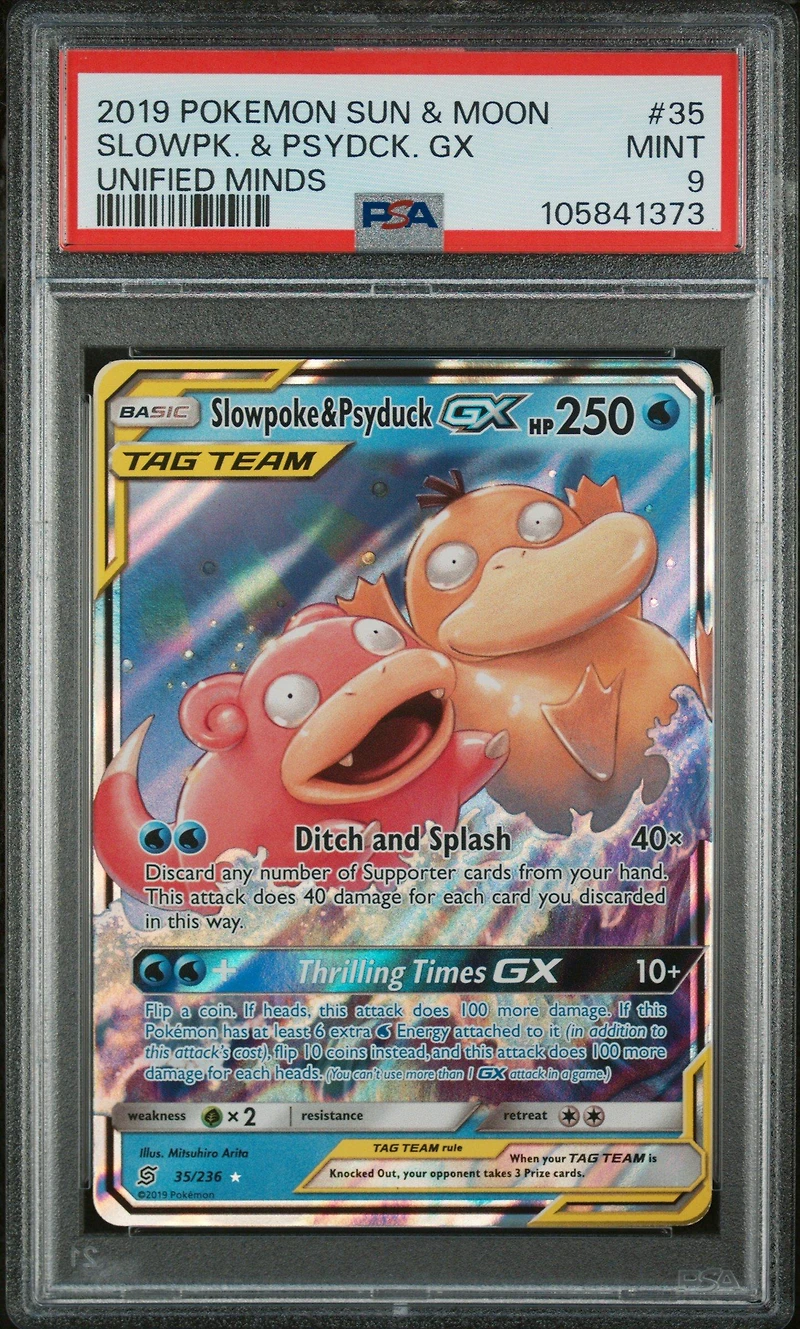 2019 Pokemon Sun & Moon Unified Minds 35 Slowpoke & Psyduck Gx PSA