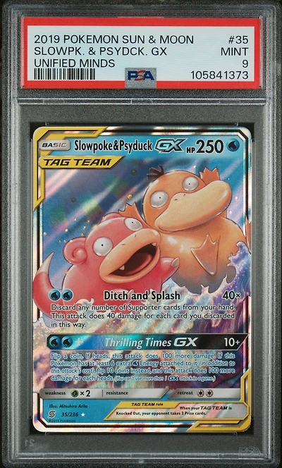 2019 Pokemon Sun & Moon Unified Minds 35 Slowpoke & Psyduck Gx PSA