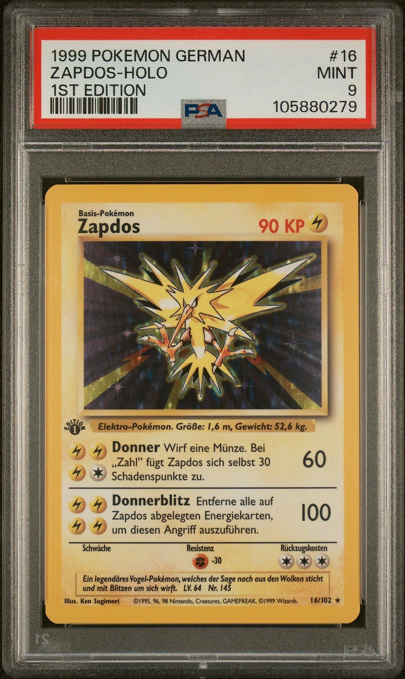 1999 Pokemon German 16 Zapdos-holo 1st Edition PSA