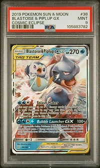 2019 Pokemon Sun & Moon Cosmic Eclipse Blastoise & Piplup Gx PSA