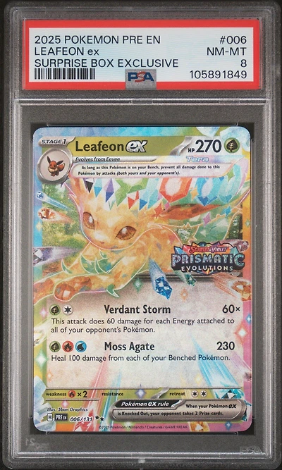 2025 Pokemon Pre En-prismatic Evolutions 006 Leafeon Ex Surprise Box Exclusive PSA