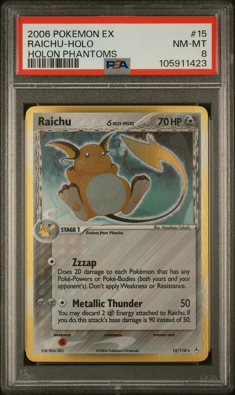 2006 Pokemon Ex Holon Phantoms 15 Raichu-holo PSA 8