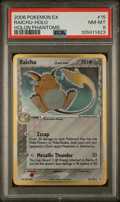 2006 Pokemon Ex Holon Phantoms 15 Raichu-holo PSA 8