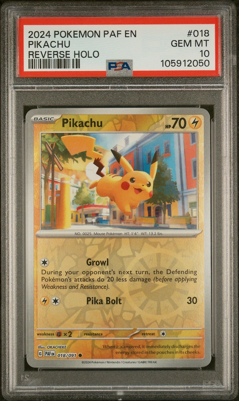 2024 Pokemon Paf En-paldean Fates 018 Pikachu Reverse Holo PSA 10