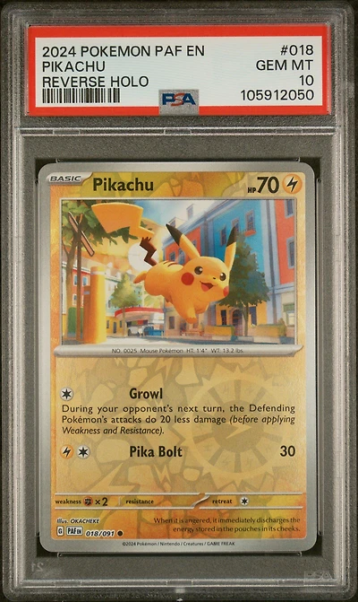 2024 Pokemon Paf En-paldean Fates 018 Pikachu Reverse Holo PSA 10