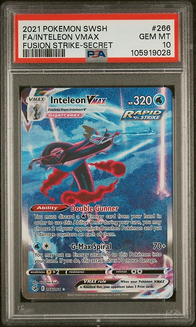 2021 Pokemon Sword & Shield Fusion Strike 266 Full Art/inteleon Vmax Secret PSA