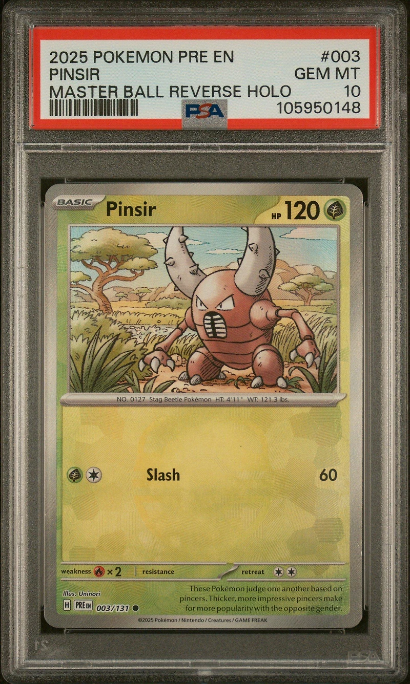 2025 Pokemon Pre En-prismatic Evolutions 003 Pinsir Master Ball Reverse Holo PSA