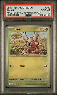 2025 Pokemon Pre En-prismatic Evolutions 003 Pinsir Master Ball Reverse Holo PSA