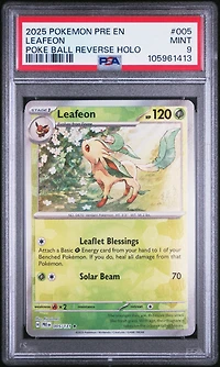 2025 Pokemon Pre En-prismatic Evolutions 005 Leafeon Poke Ball Reverse Holo PSA 9