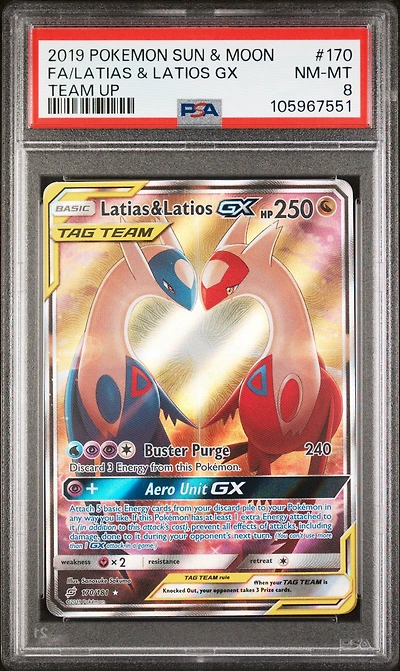 2019 Pokemon Sun & Moon Team Up 170 Full Art/latias & Latios Gx PSA