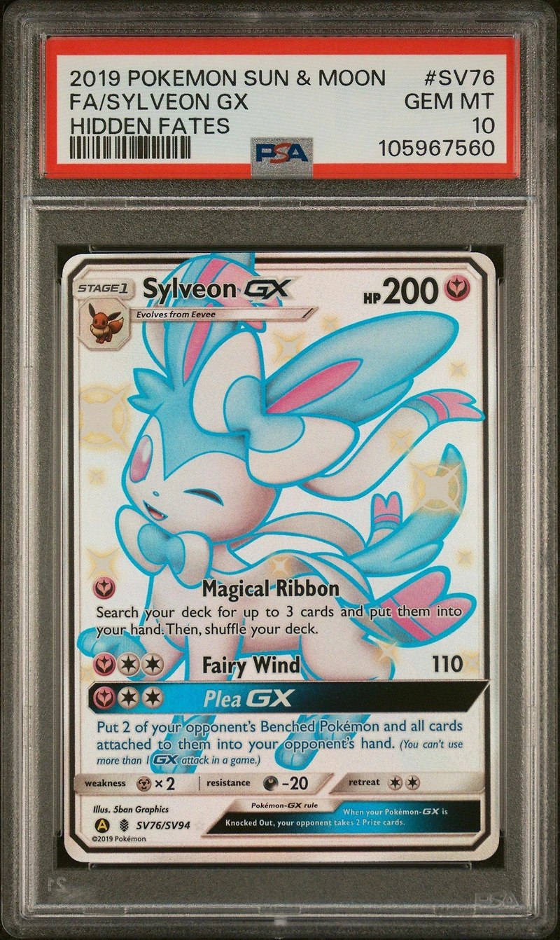 2019 Pokemon Sun & Moon Hidden Fates Sv76 Full Art/sylveon Gx PSA