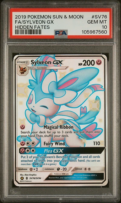 2019 Pokemon Sun & Moon Hidden Fates Sv76 Full Art/sylveon Gx PSA