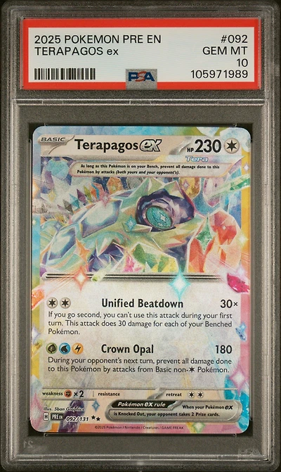 2025 Pokemon Pre En-prismatic Evolutions 092 Terapagos Ex PSA
