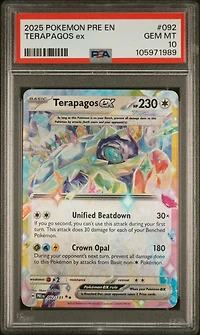 2025 Pokemon Pre En-prismatic Evolutions 092 Terapagos Ex PSA