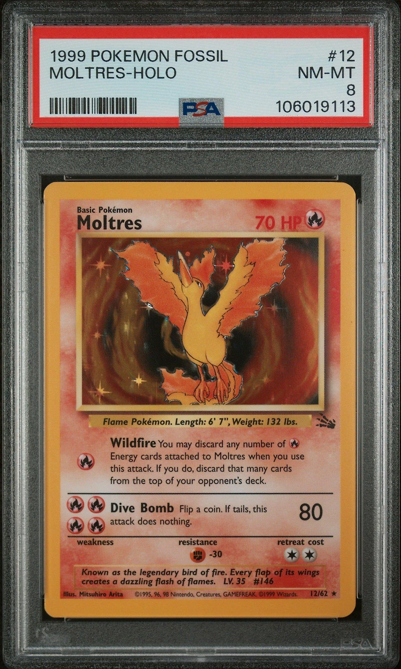 1999 Pokemon Fossil 12 Moltres-holo PSA