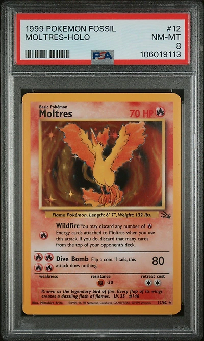 1999 Pokemon Fossil 12 Moltres-holo PSA