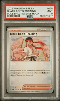 2025 Pokemon Pre En-prismatic Evolutions 098 Black Belt's Training Poke Ball Reverse Holo PSA 9