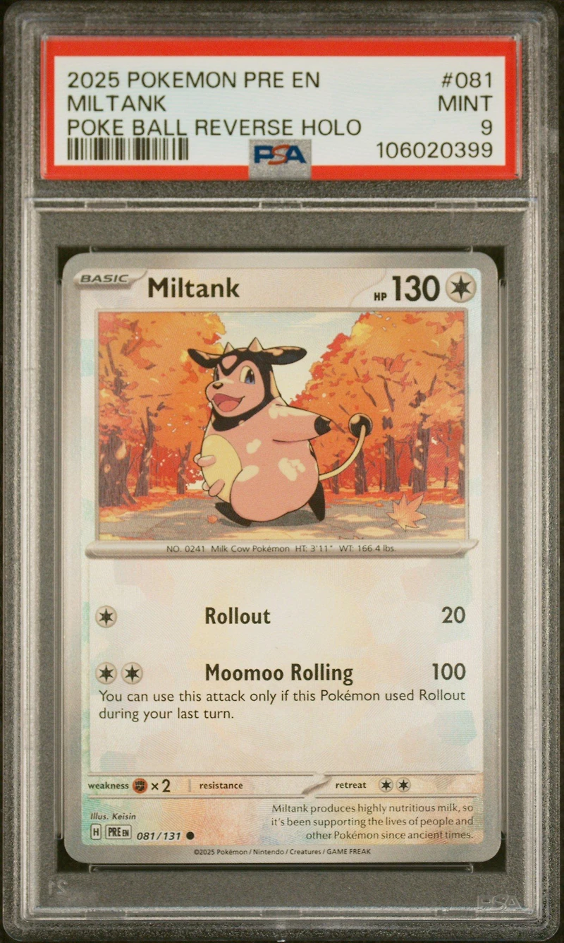 2025 Pokemon Pre En-prismatic Evolutions 081 Miltank Poke Ball Reverse Holo PSA 9