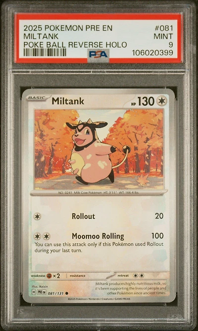 2025 Pokemon Pre En-prismatic Evolutions 081 Miltank Poke Ball Reverse Holo PSA 9