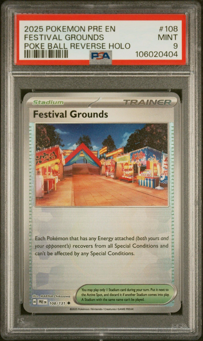 2025 Pokemon Pre En-prismatic Evolutions 108 Festival Grounds Poke Ball Reverse Holo PSA 9