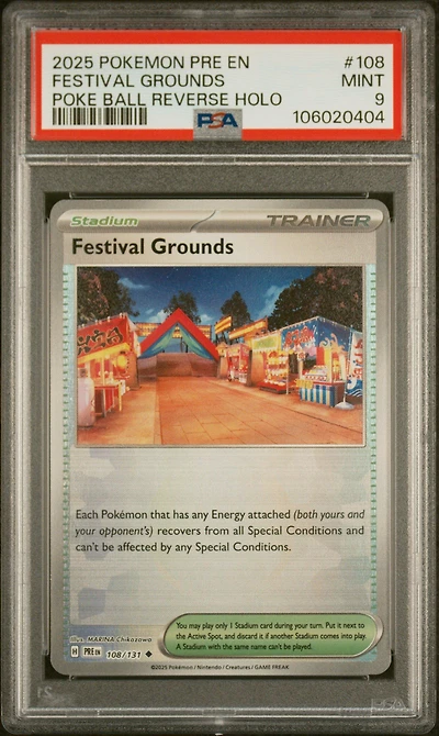 2025 Pokemon Pre En-prismatic Evolutions 108 Festival Grounds Poke Ball Reverse Holo PSA 9