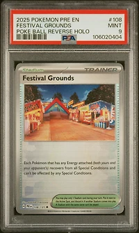 2025 Pokemon Pre En-prismatic Evolutions 108 Festival Grounds Poke Ball Reverse Holo PSA 9