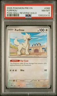 2025 Pokemon Pre En-prismatic Evolutions 088 Furfrou Poke Ball Reverse Holo PSA 8