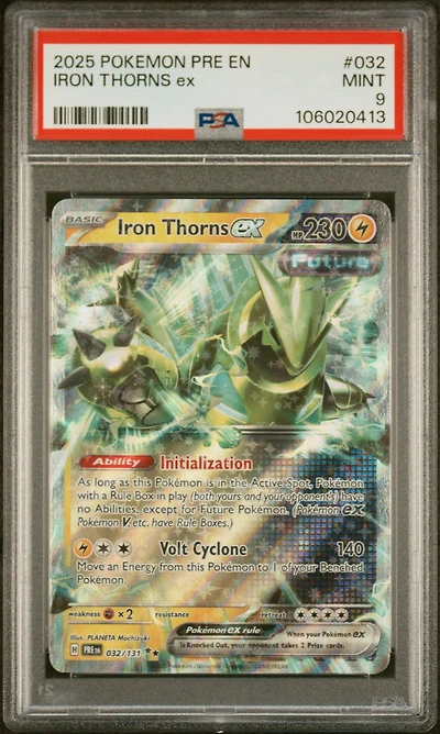 2025 Pokemon Pre En-prismatic Evolutions 032 Iron Thorns Ex PSA 9