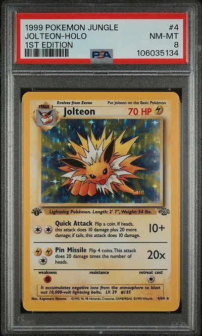 1999 Pokemon Jungle 4 Jolteon-holo 1st Edition PSA