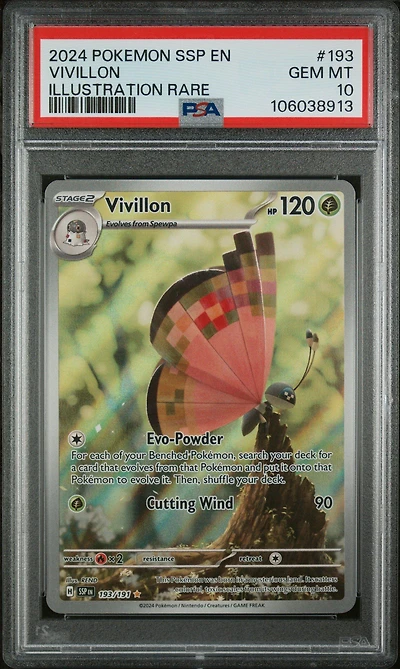 2024 Pokemon Ssp En-surging Sparks 193 Vivillon Illustration Rare PSA