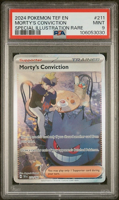 2024 Pokemon Tef En-temporal Forces 211 Morty's Conviction Special Illustration Rare PSA