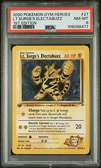 2000 Pokemon Gym Heroes 27 Lt. Surge's Electabuzz 1st Edition PSA 8
