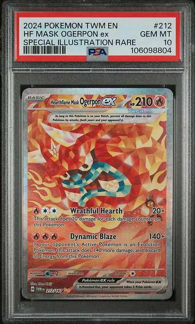 2024 Pokemon Twm En-twilight Masquerade 212 Hearthflame Mask Ogerpon Ex Special Illustration Rare PSA