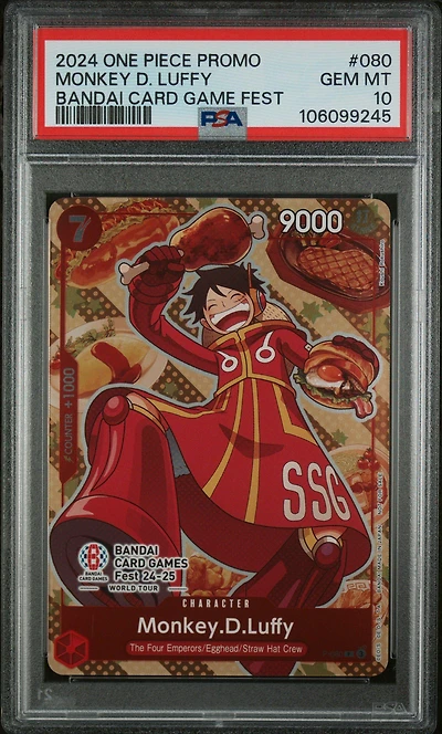 2024 One Piece Promos 080 Monkey D. Luffy Bandai Card Games Fest PSA 10