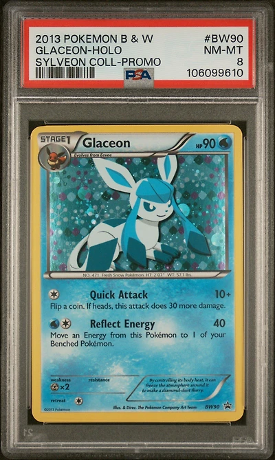 2013 Pokemon Black & White Promo Bw90 Glaceon-holo Sylveon Collection PSA 8
