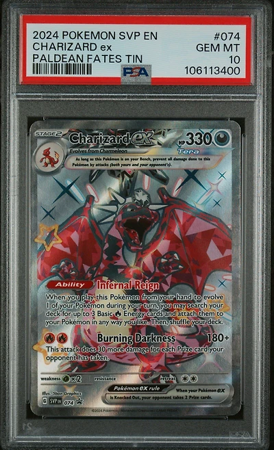 2024 Pokemon Svp En-sv Black Star Promo 074 Charizard Ex Paldean Fates Tin PSA